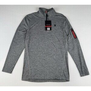 Spyder Active Men's Gray 1/4 Zip Stretch Mock Neck Pullover Long Sleeve Pocket L